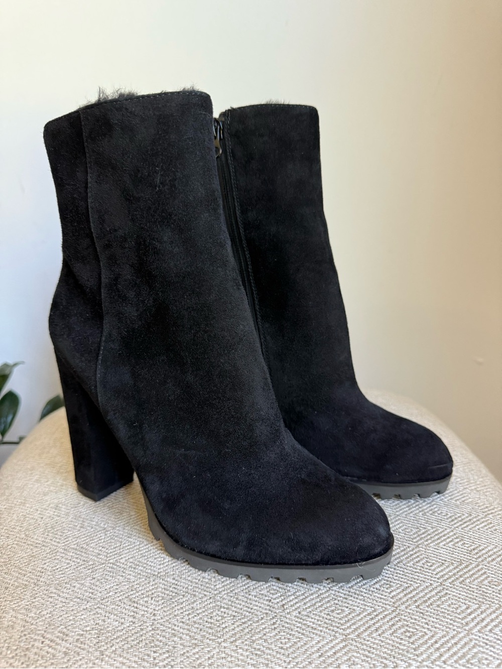 Aldo Black Suede Block Heel Ankle Boots